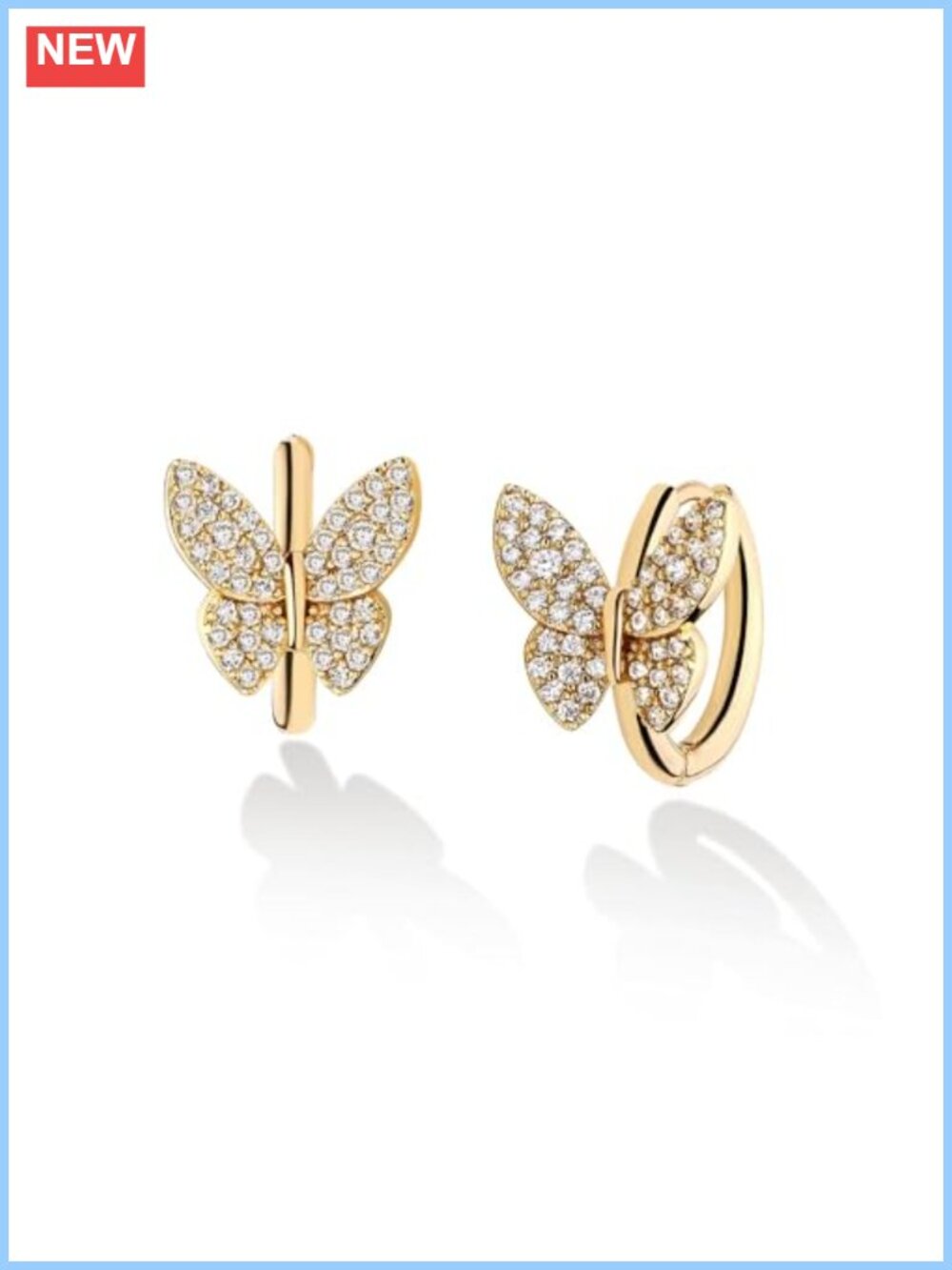 Cubic Zirconia Butterfly Huggie Earrings 14k Gold Plated Lightweight Hoops